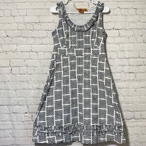 Tory Burch Ruffled White and Gray Midi Dress